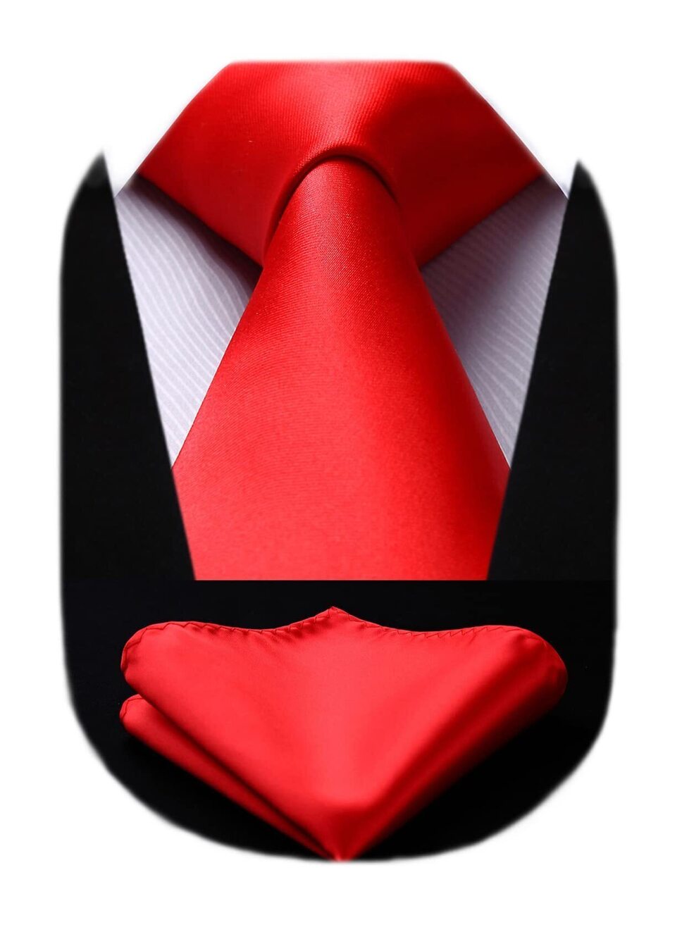 3251 Solid Red Silk Ties Classic Satin Tie and Pocket Square Set Elegant